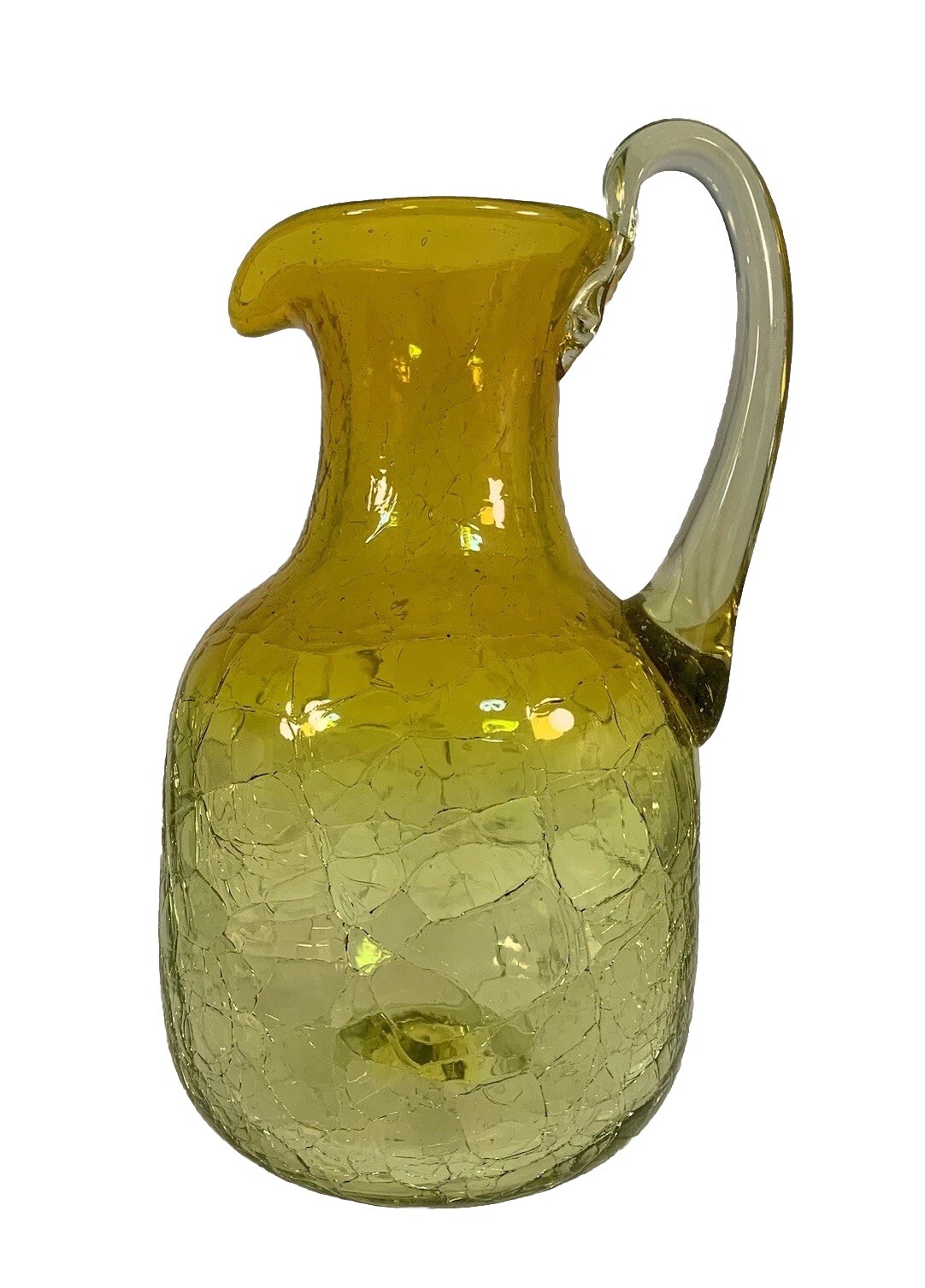 BLENKO Yellow CRACKLE GLASS Pitcher ~ 9″ Size NICE!