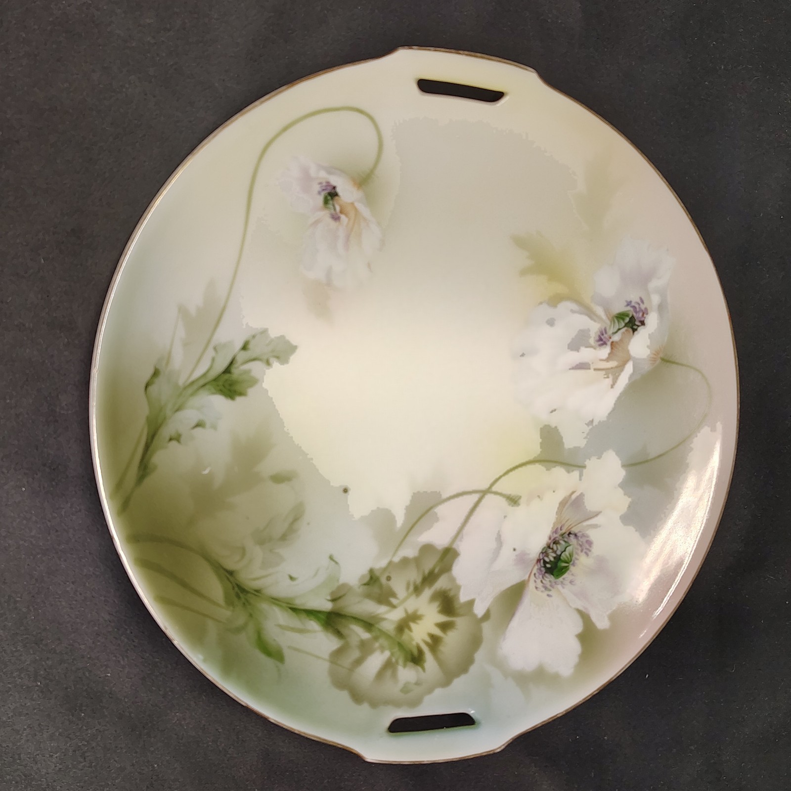 Antique RS Germany Hand painted Pk Roses. Gold Edge Dbl Handled 10” Cake Plate