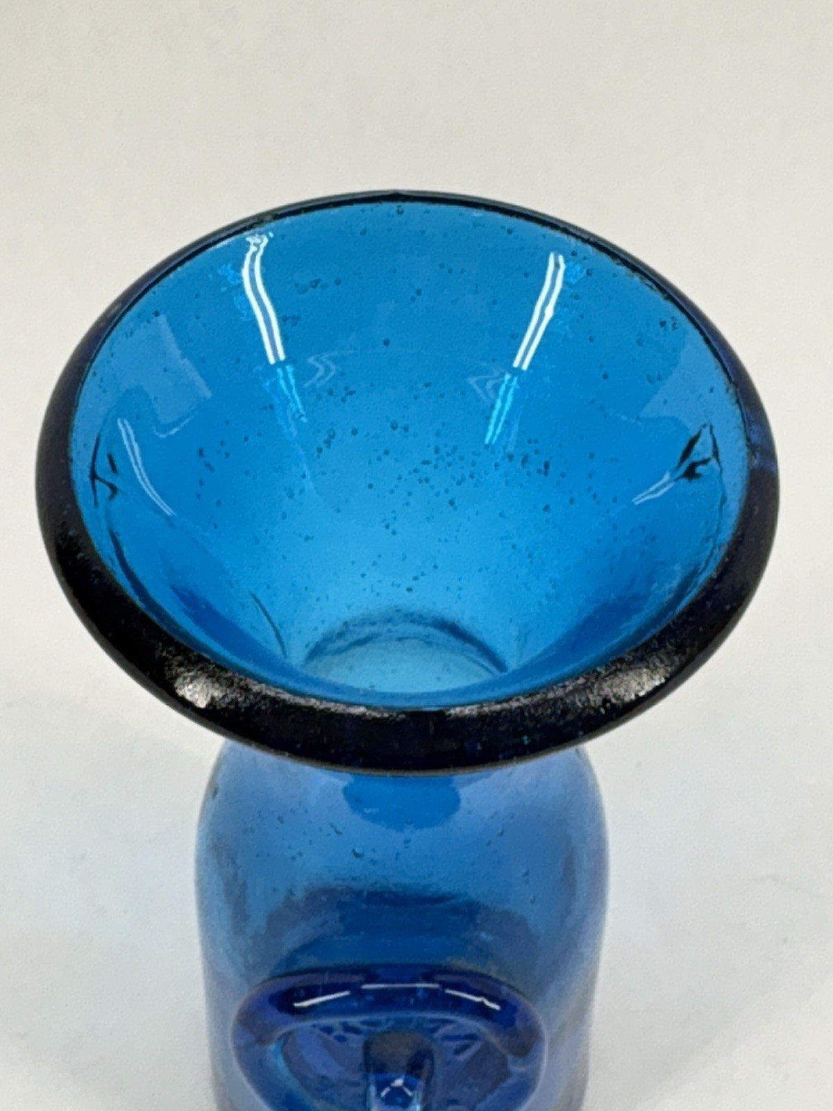 Vintage Rossini Empoli Blue Art Glass Vase Made in Italy MCM Bubble Glass