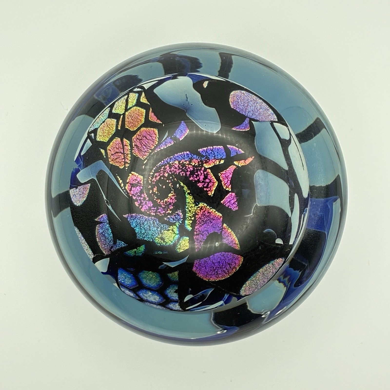 Hand Blown John McDonald Foil Dichroic Paperweight Multicolored Signed Mint