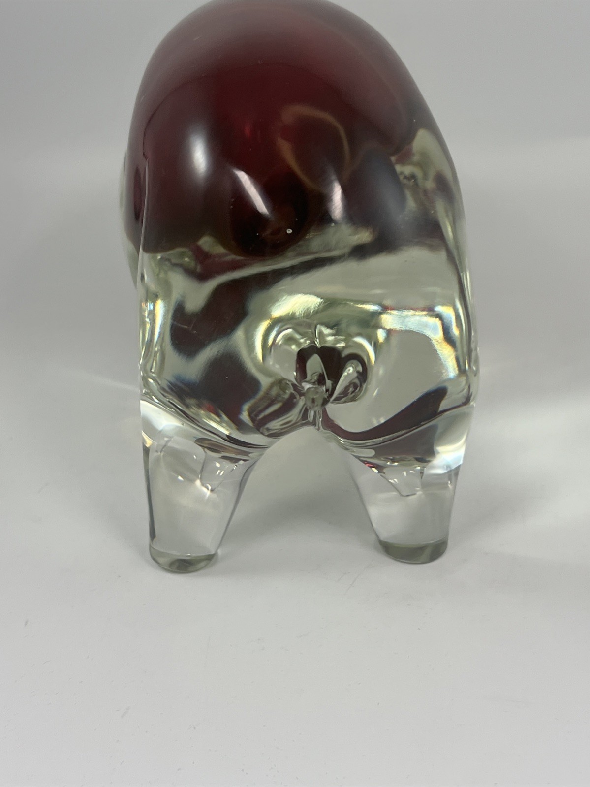 Vintage Murano Sommerso Large Pink and Clear Glass Pig Boar Figurine