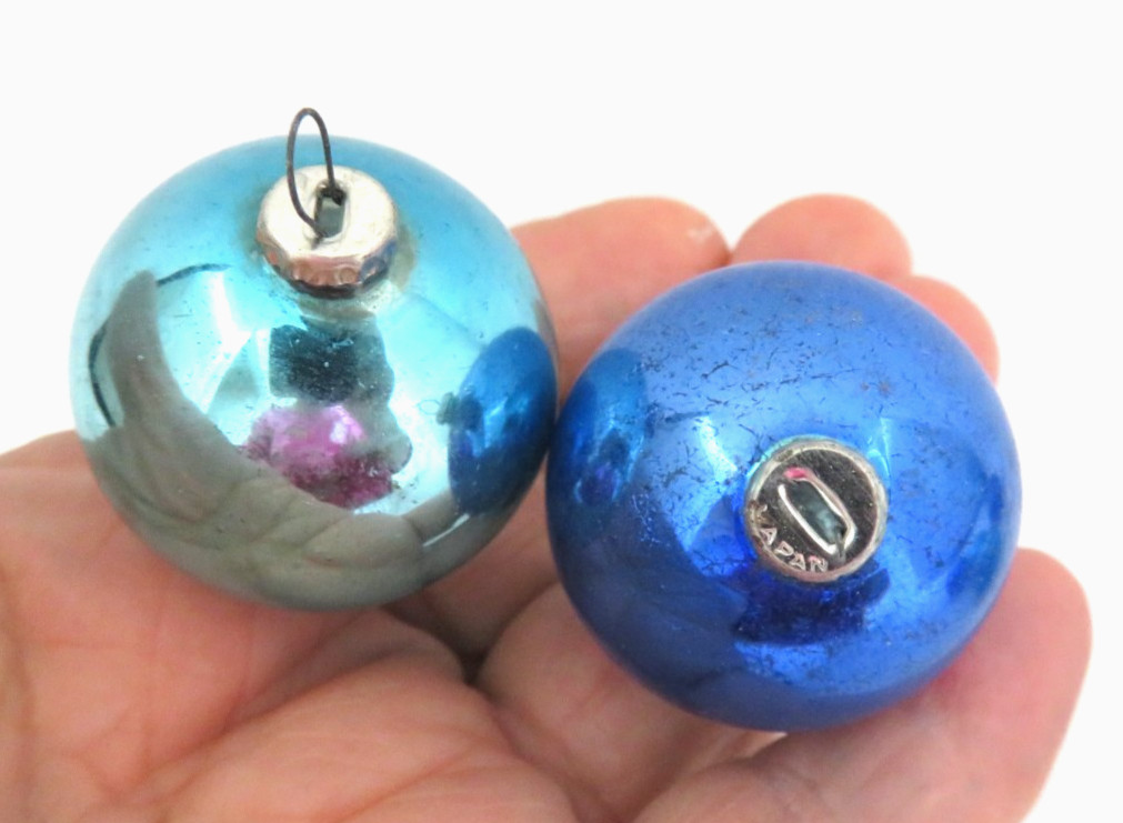 7 Piece Vintage Blue & Silver Mercury Glass Christmas Ornaments