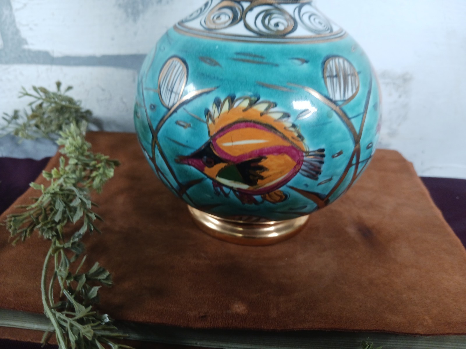 Fish Underwater Vase Handmade Greece Pottery Turquoise Shows Ware Inside Rim
