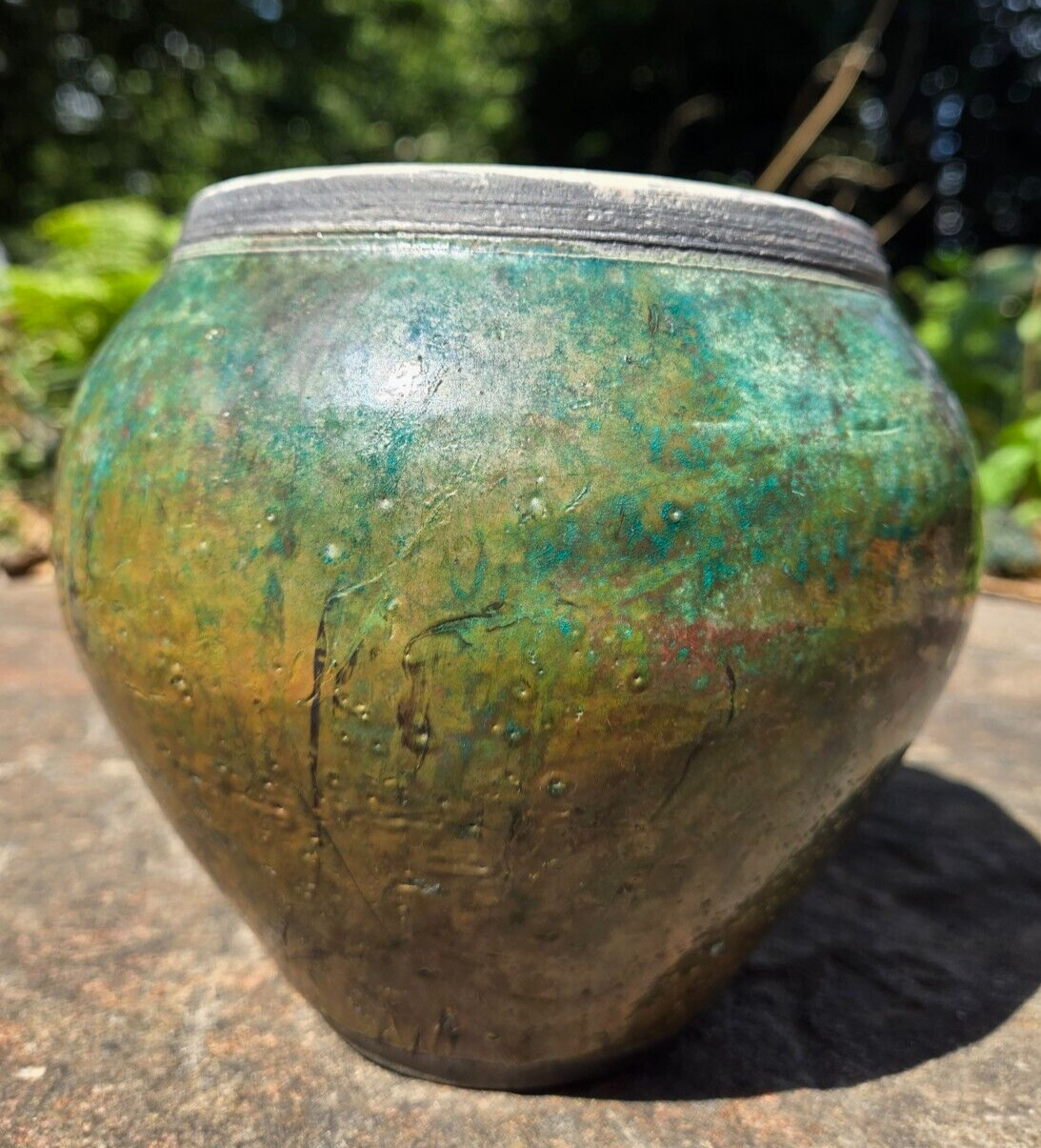 VIntage Pewabic Iridescent Glaze Turquoise Red etc Art Pottery Ewer Vase Signed