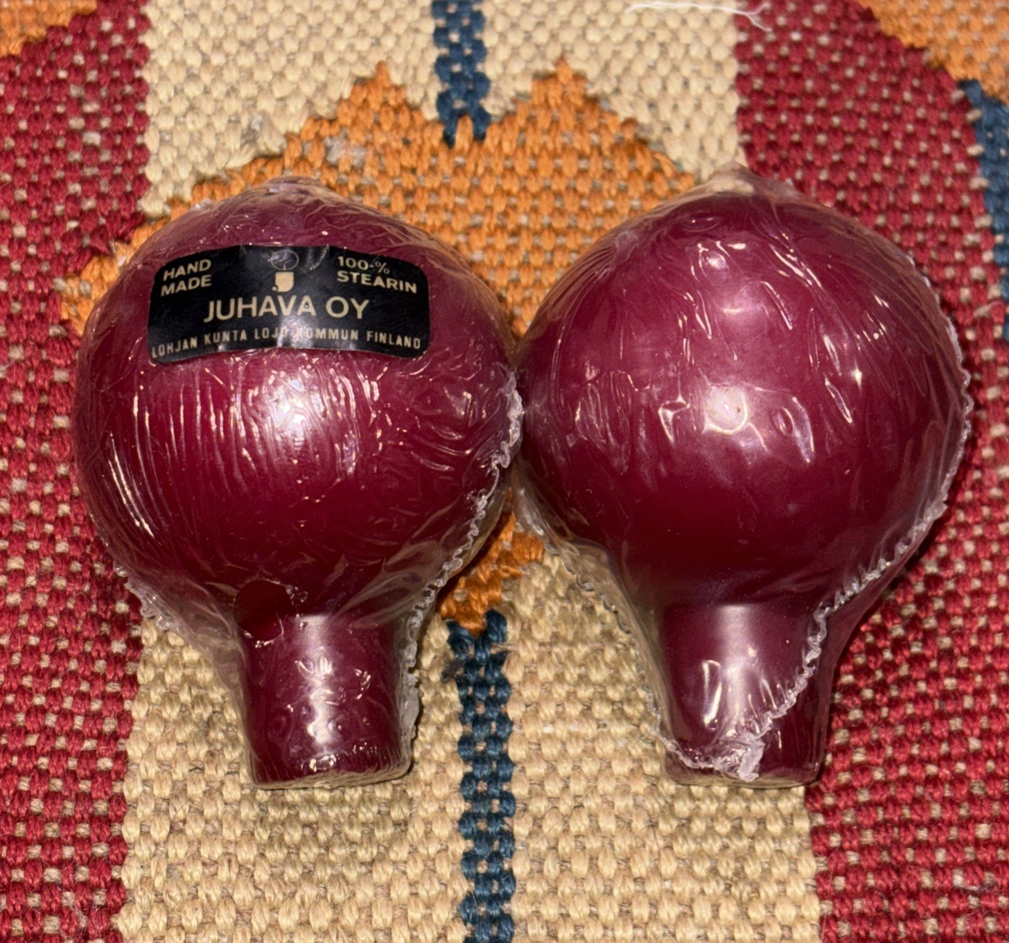 Finland JUHAVA OY SPHERES Candles Rare 70s Handmade 100% Stearn Maroon