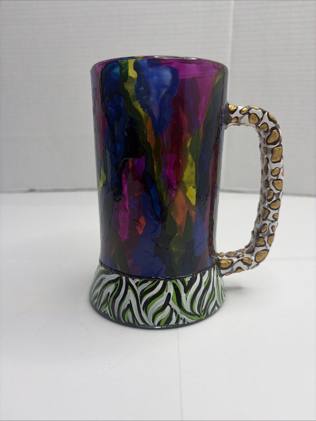 Moiel People 2014 Hand Blown Art Glass Mug Swirl Stein Multi-color Signed MYBL.