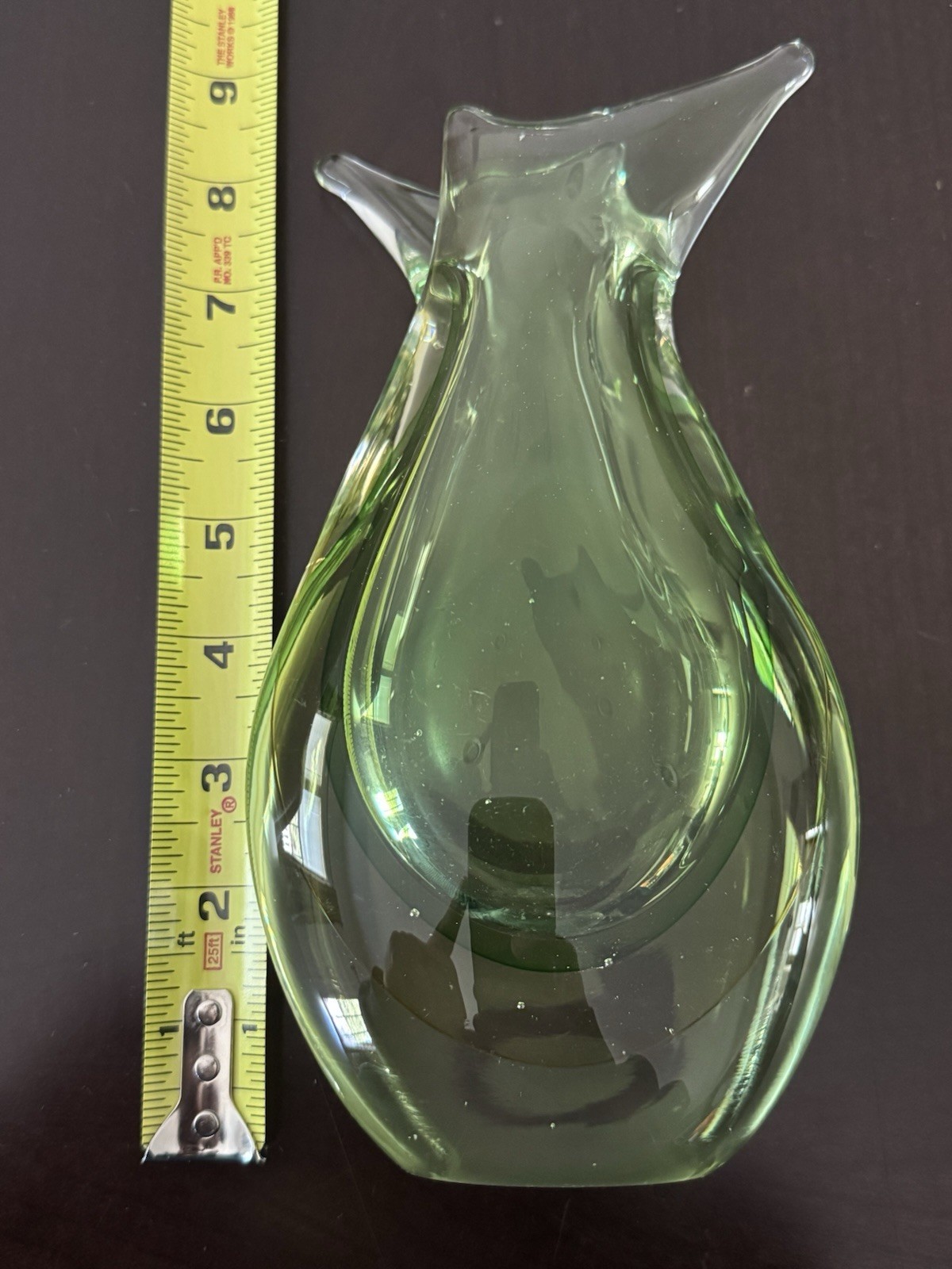 Vintage Murano Sommerso Art Glass Vase Green Amber Clear Split Rim Fishtail
