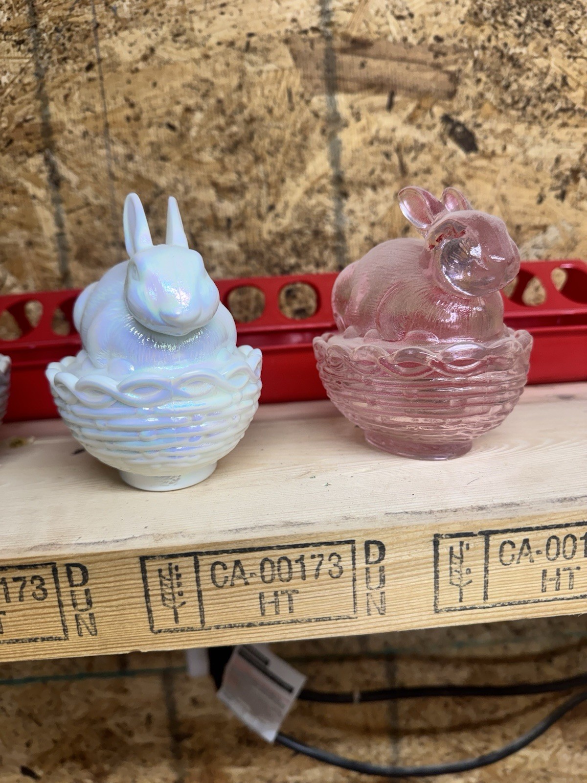 4 MOSSER Glass BUNNY Gray MARBLE, iridescent White, passion Pink and jadite.