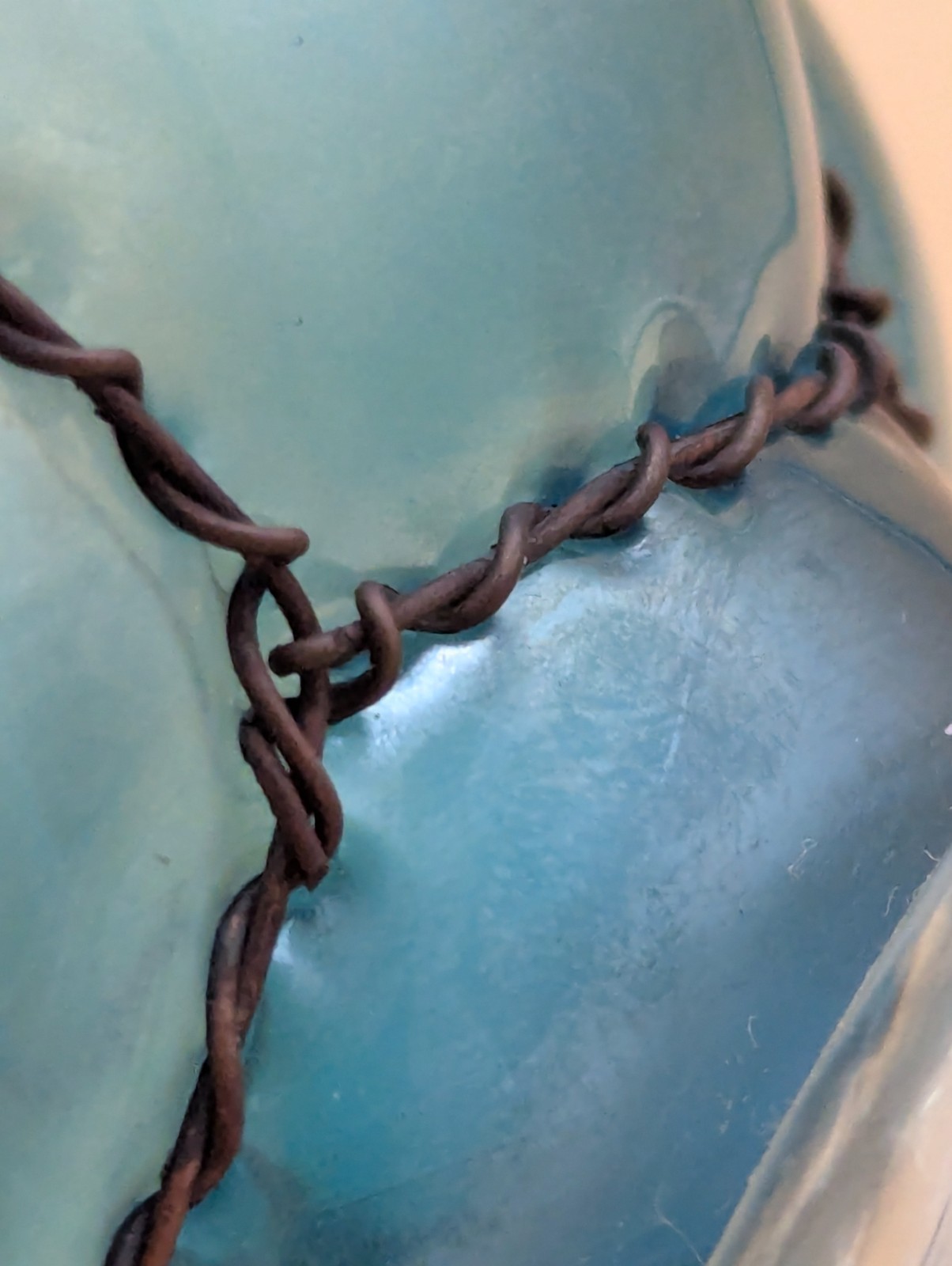 Art Glass Vase – Blue Iridescent Studio Glass – Wire Wrapped Mixed Media – Alder