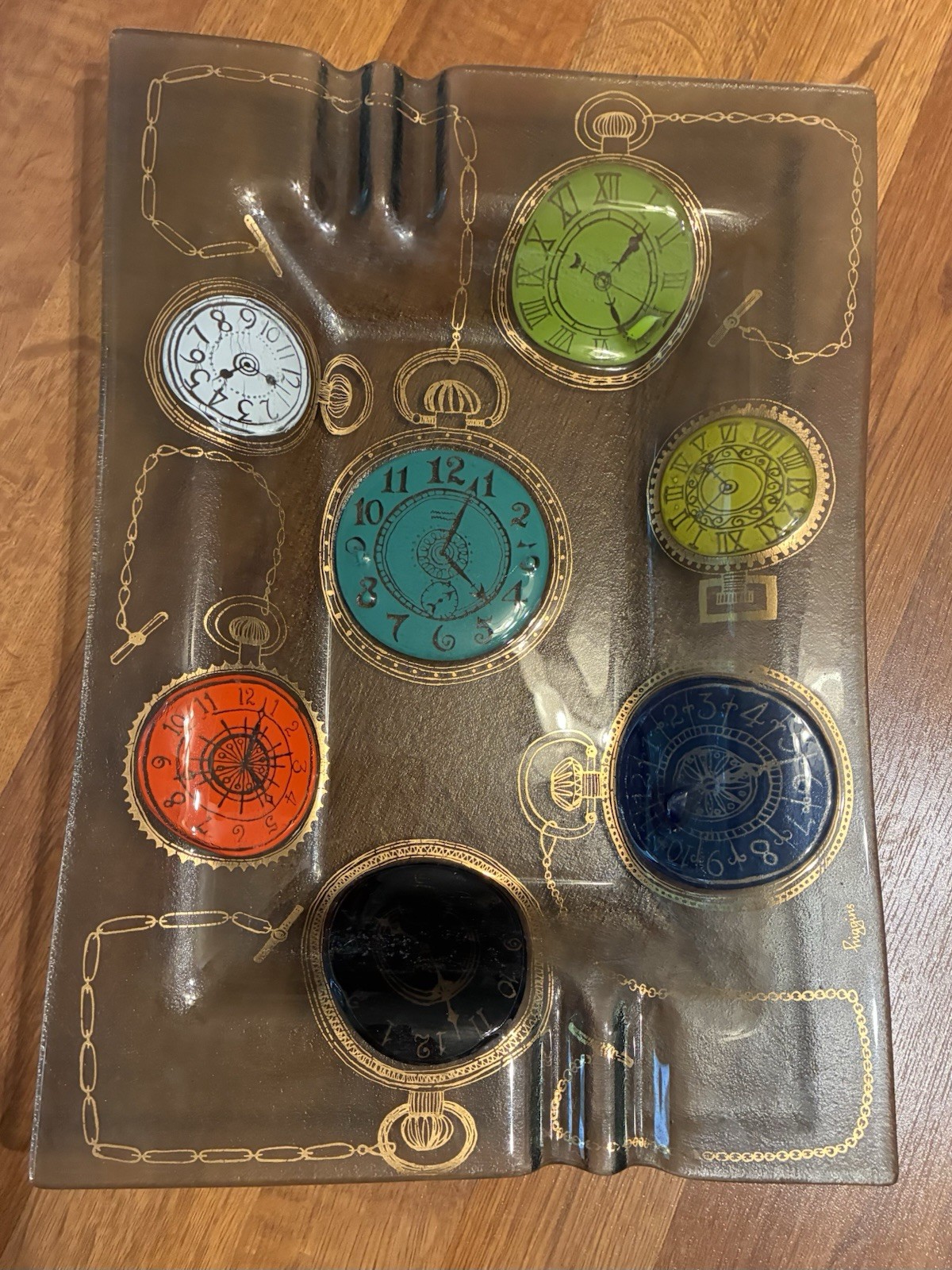 MCM Large Higgins Studio fused glass ashtray POCKET WATCHES design
