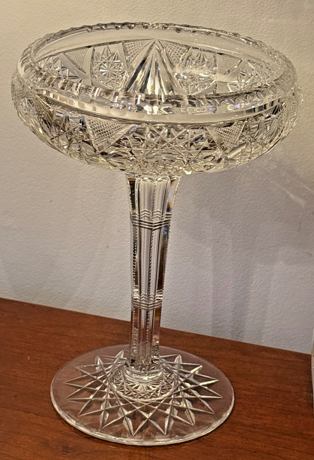 Fry Lyton ABP Notched Stem Cut Glass Compote American Brilliant Period 1900’s