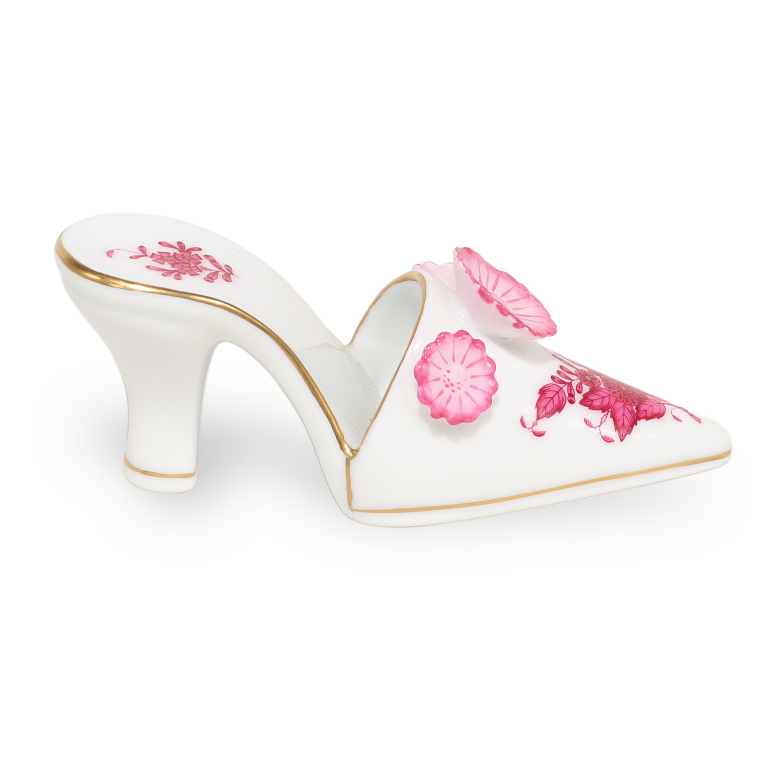 Herend Hungary Porcelain Slipper Shoe Figurine – Chinese Bouquet Raspberry – App