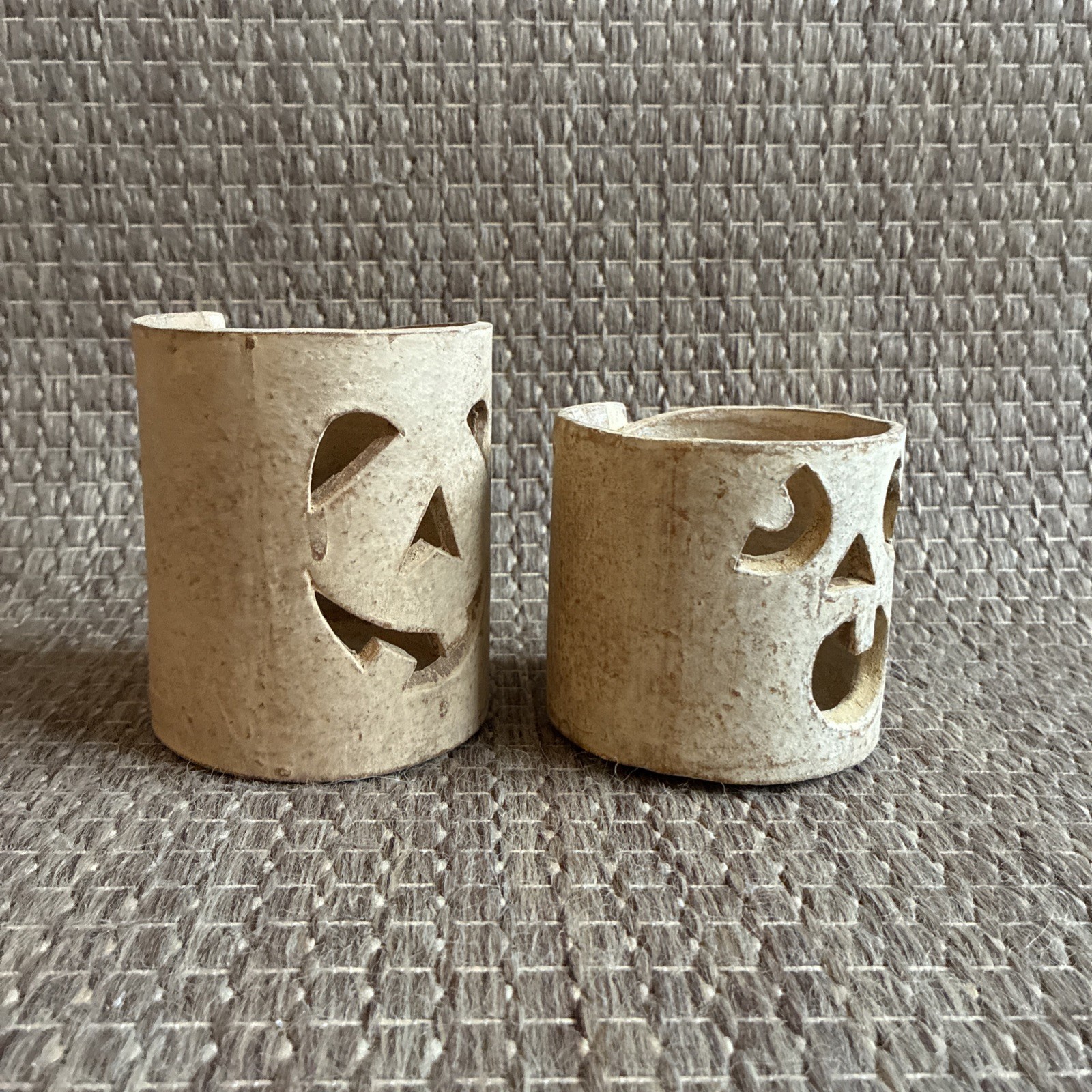 Art Pottery Clay Halloween Jack-o-lanterns Candle Holders (Lot Of 4) Handmade