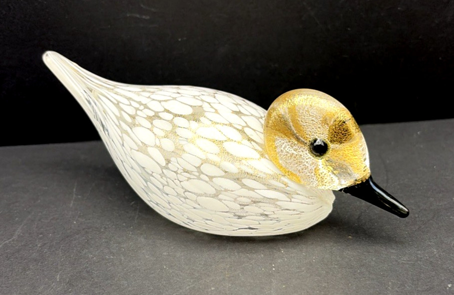 Vintage Murano Art Glass Duck Figurine Black and Gold Aventurine