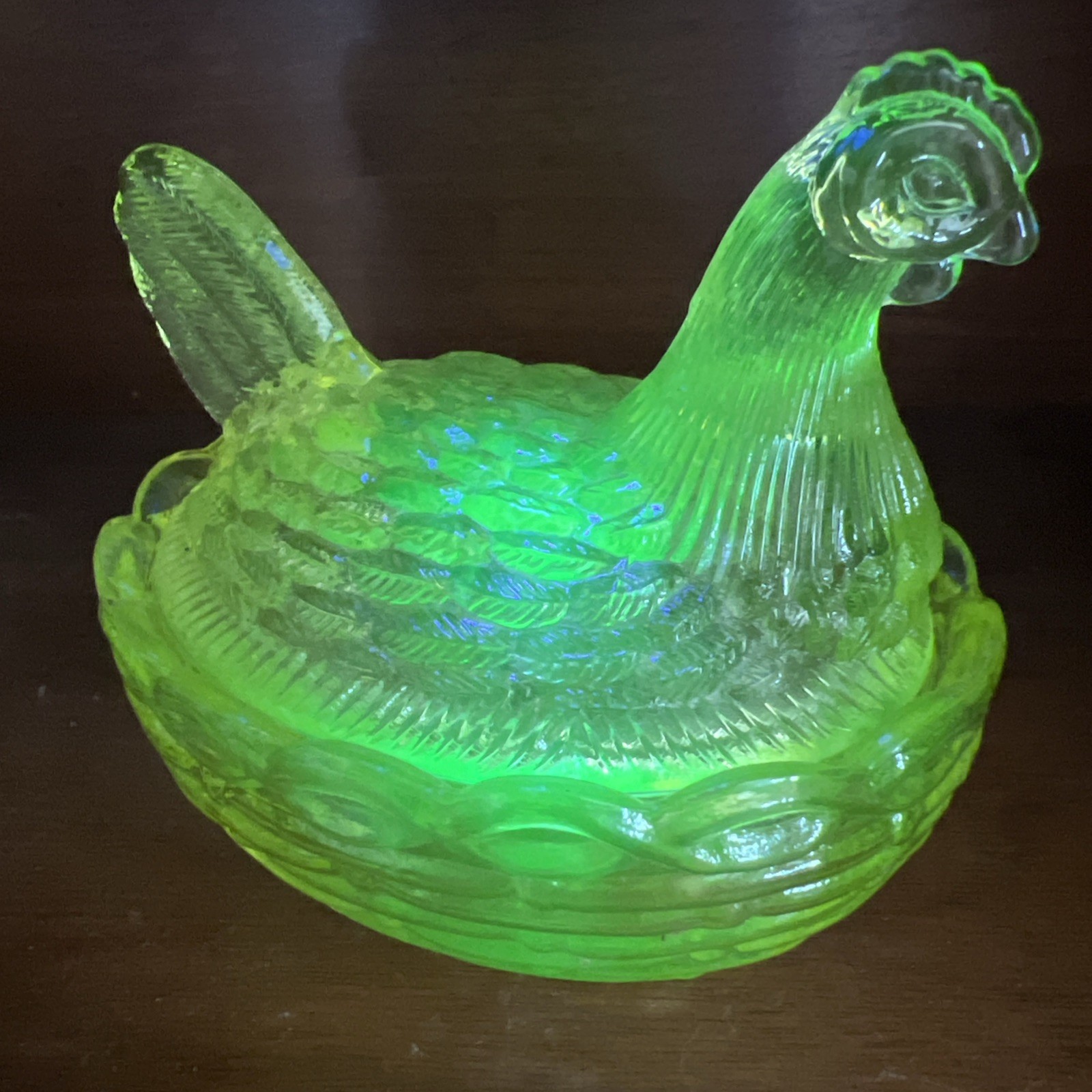 Mosser uranium glass hen on a nest