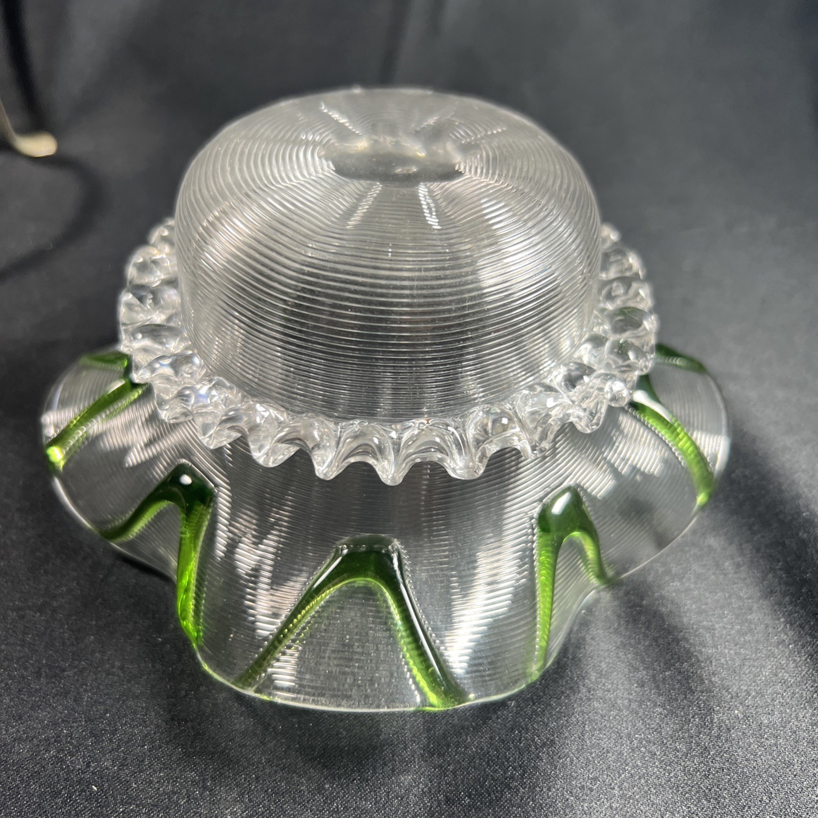 Stuart Sons & Stourbridge Art Glass Threaded Bowl SweetMeat Brides Basket