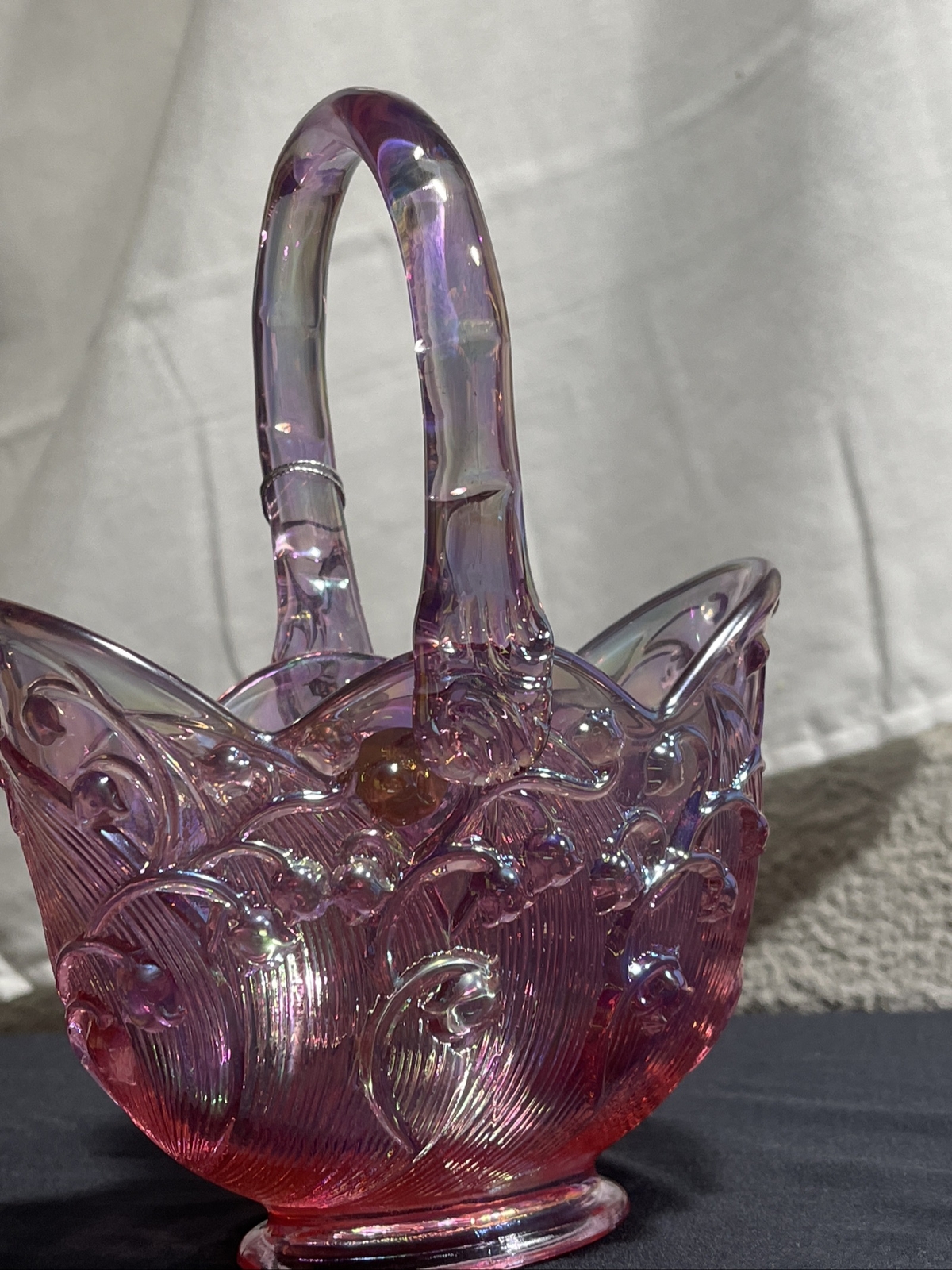 Fenton Plum Basket Art Glass Lily Of The Valley