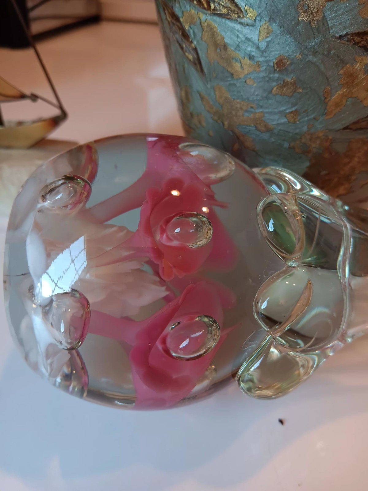 Joe St Clair ~PINK TRUMPET FLORAL~ HAND BLOWN BUD VASE Paperweight FLORAL