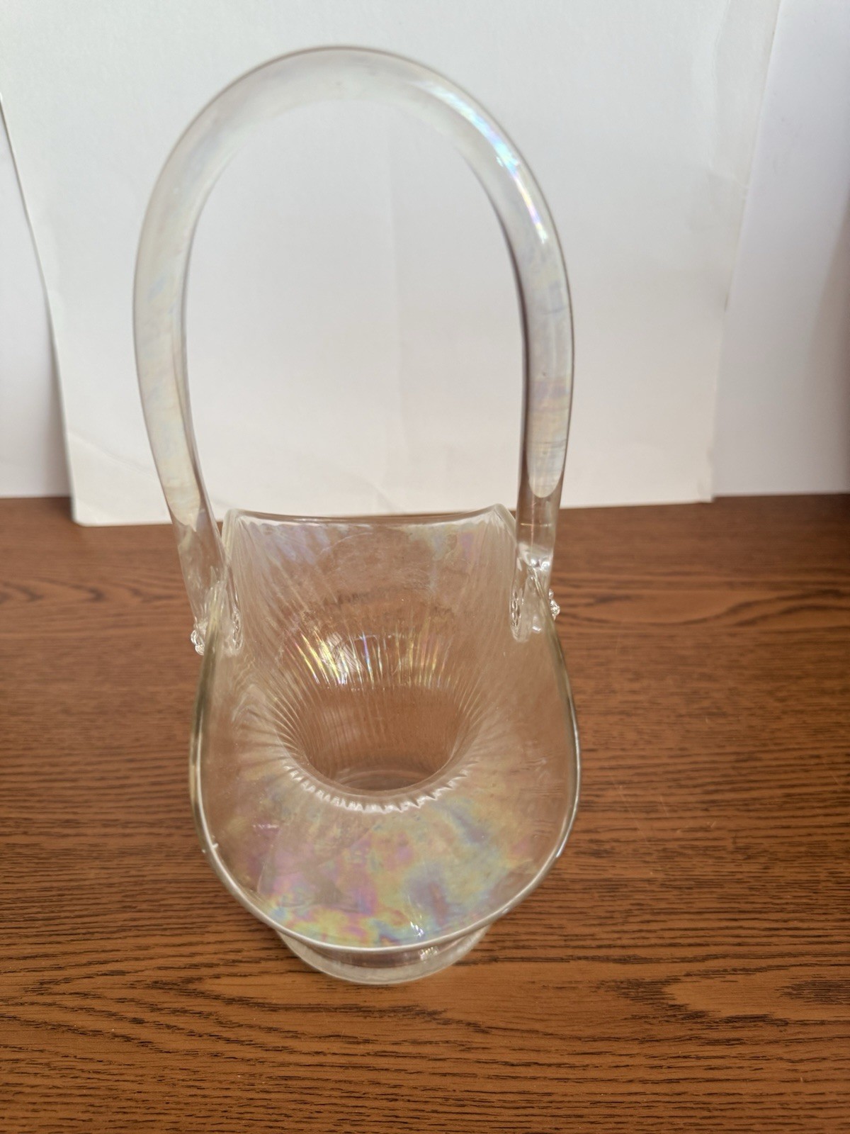 White Clear Iridescent Stretch Glass Basket