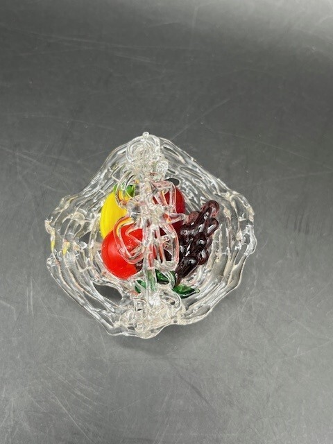 Vintage Glass Fruit Hand Spun Blown w/Glass Basket 2.5″