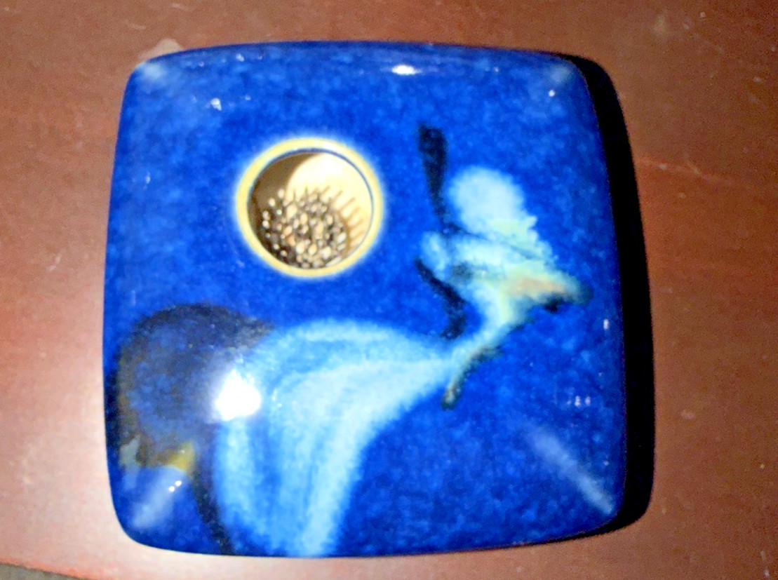 Georgetown Pottery Ikebana Vase Blue Square Shape Signed Spike Flower Frog 5×5