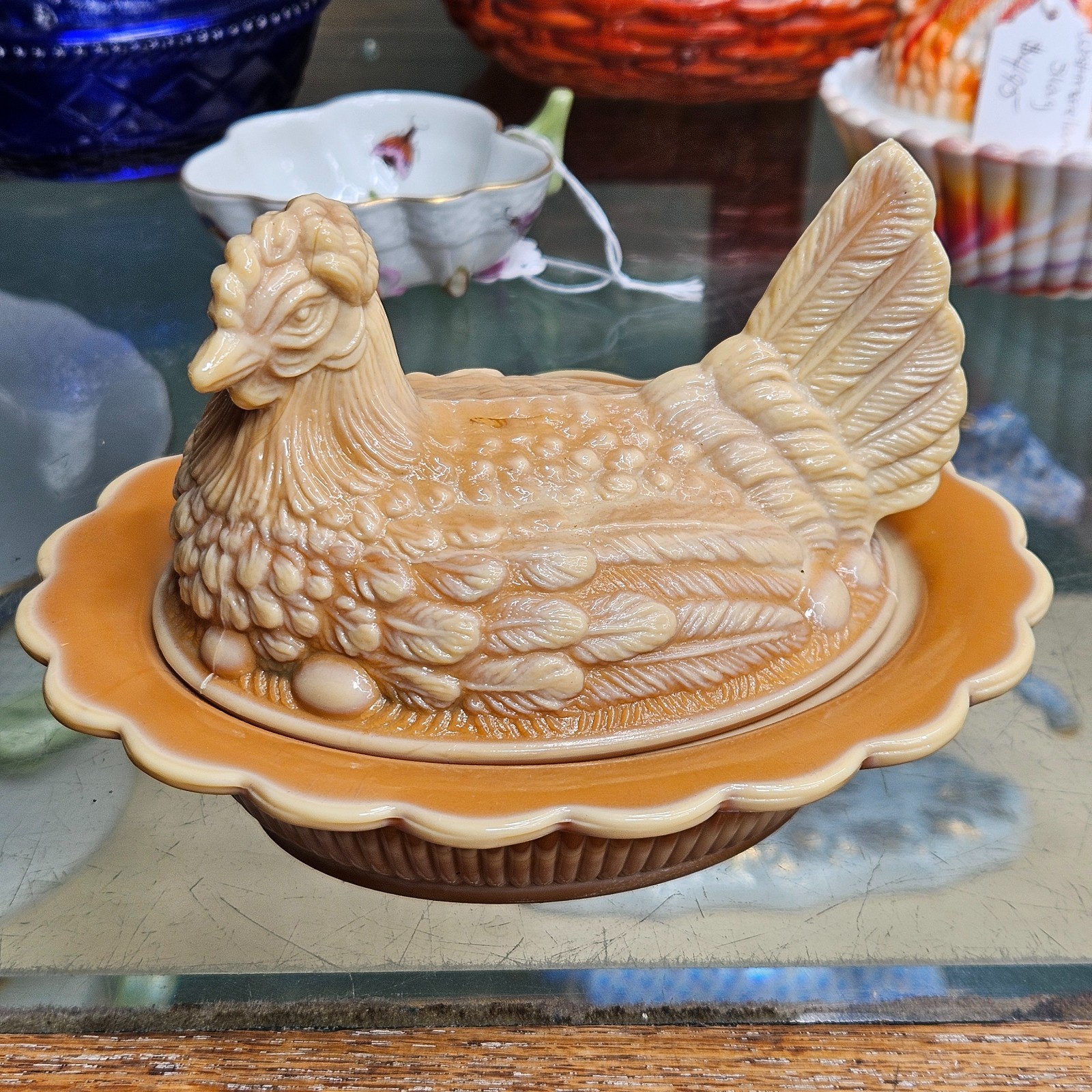 Mosser Caramel Chocolate Slag Glass Hen On Nest