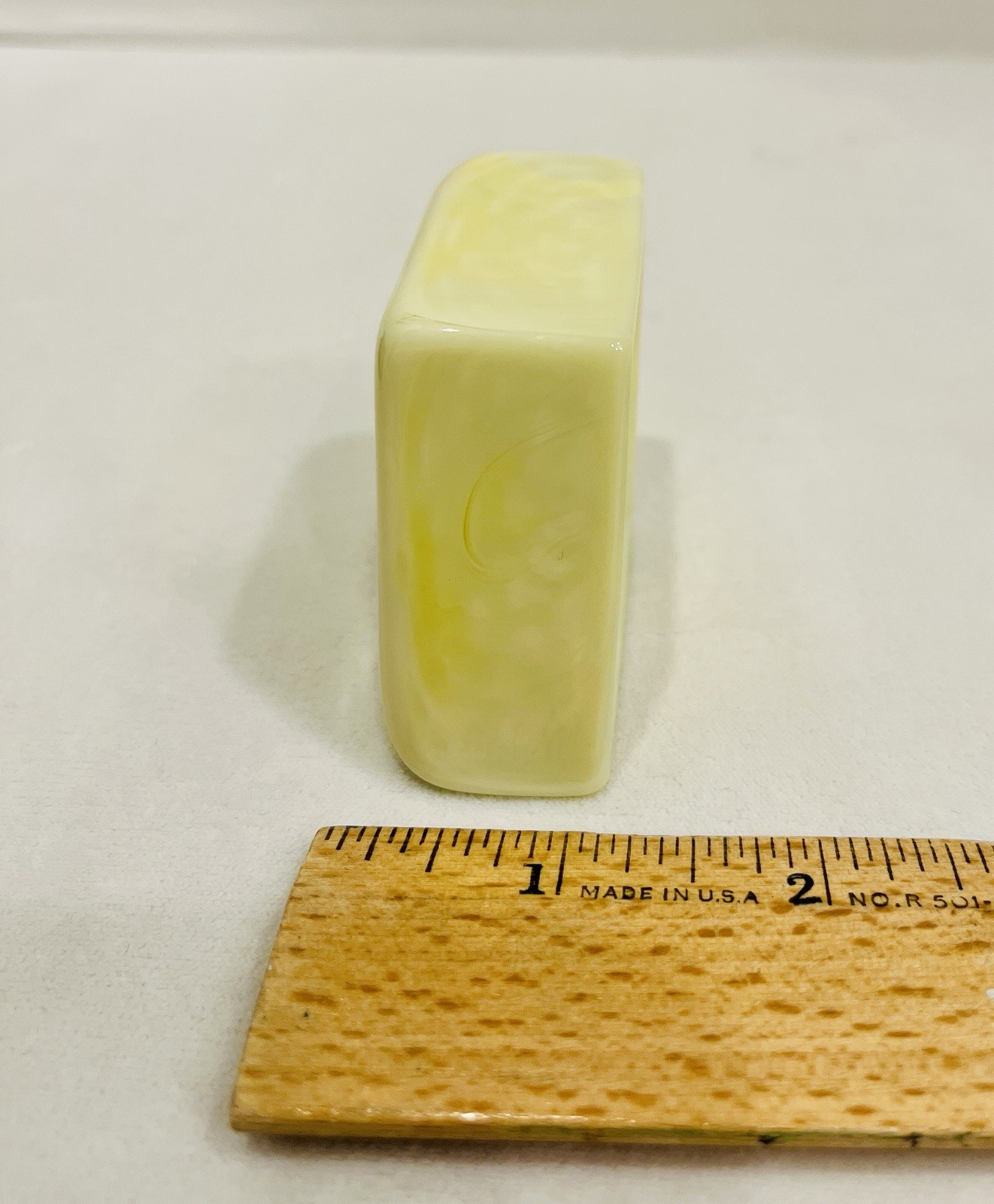Vintage Boyd Crystal Art Glass #13 Old Ivory UV Reactive Logo Paperweight HTF
