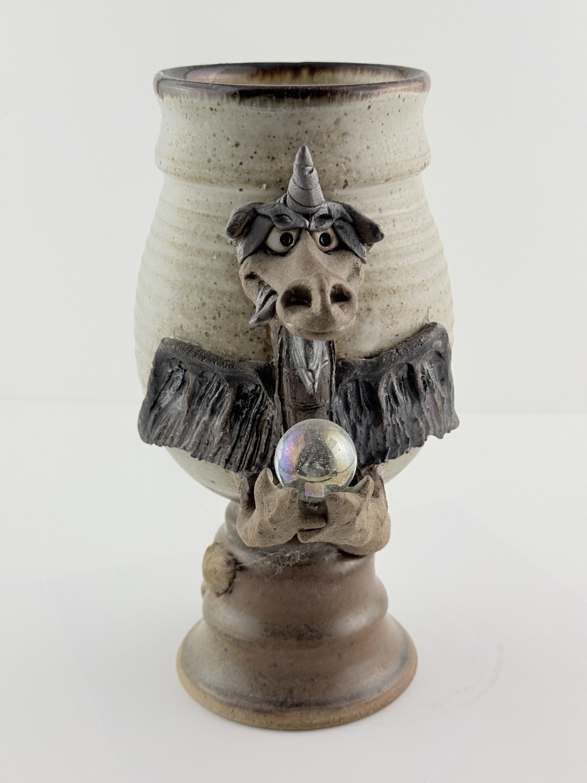 Vintage Stan Dzedzy Studio Art Pottery Whimsical Unicorn Dragon Pottery Vase