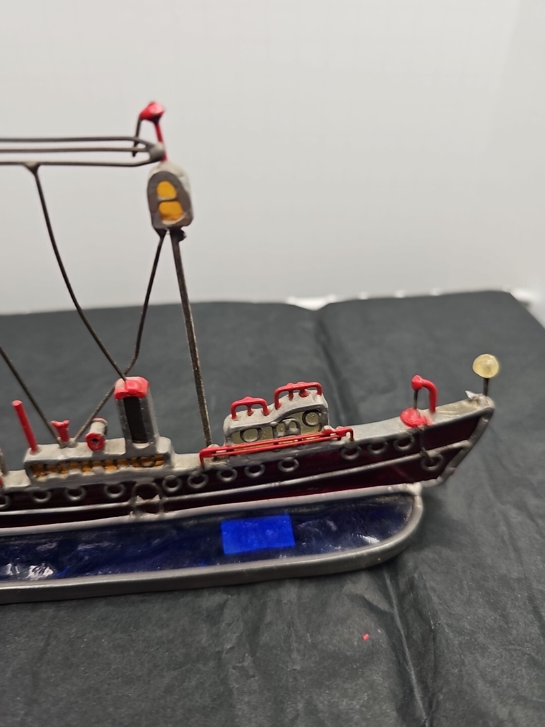 Stained Glass Sailing Ship Nautical Sail Boat Blue Red Handmade 7.25″ X 4.25″