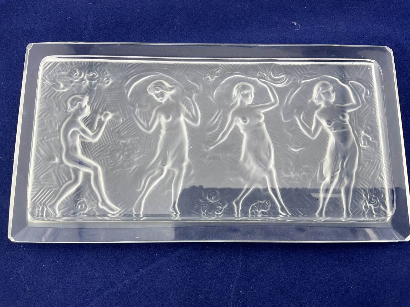 vintage Hoffman Schlevogt Lalique look glass box girls dancing to flute