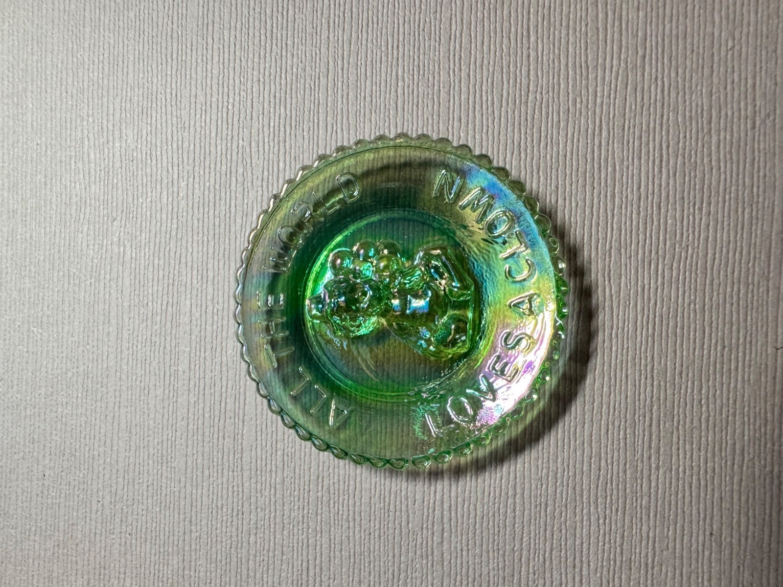 Mosser Glass Pee Wee Clown Plate All World Loves A Clown Letter K Green