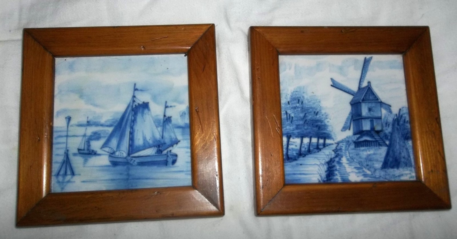 PR.DUTCH Delft Blue Sailboats,Windmills,FRAMED TILES PAUL HEINLEYS BRENTWOOD