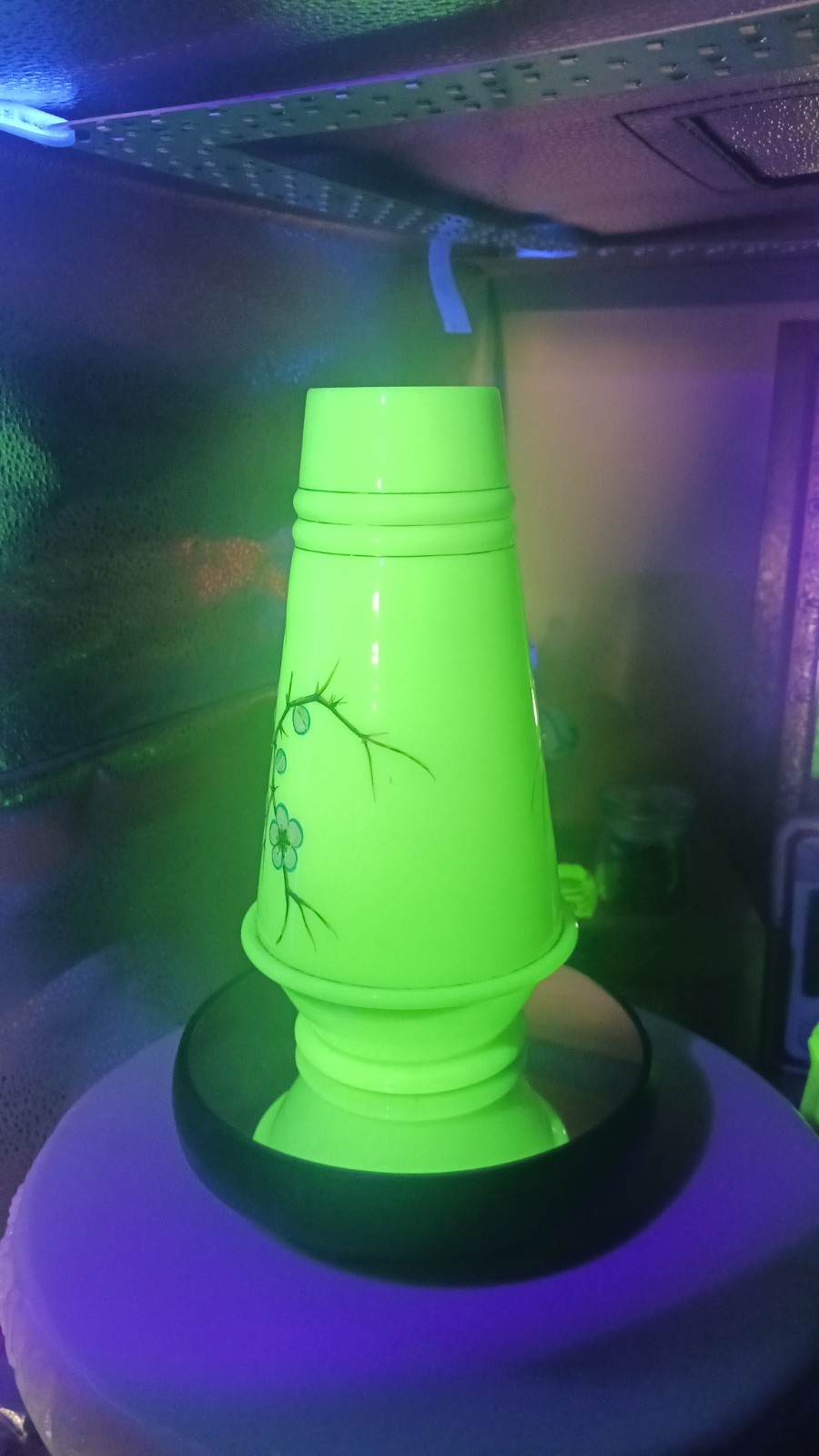 Mt Washington Smith Bros Opalware URANIUM Glass Paint Bird & Blossom Vase