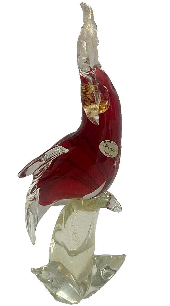 Vintage Italian Murano Red and Gold Parrot Bird Figurine. Made in Venice Italy!