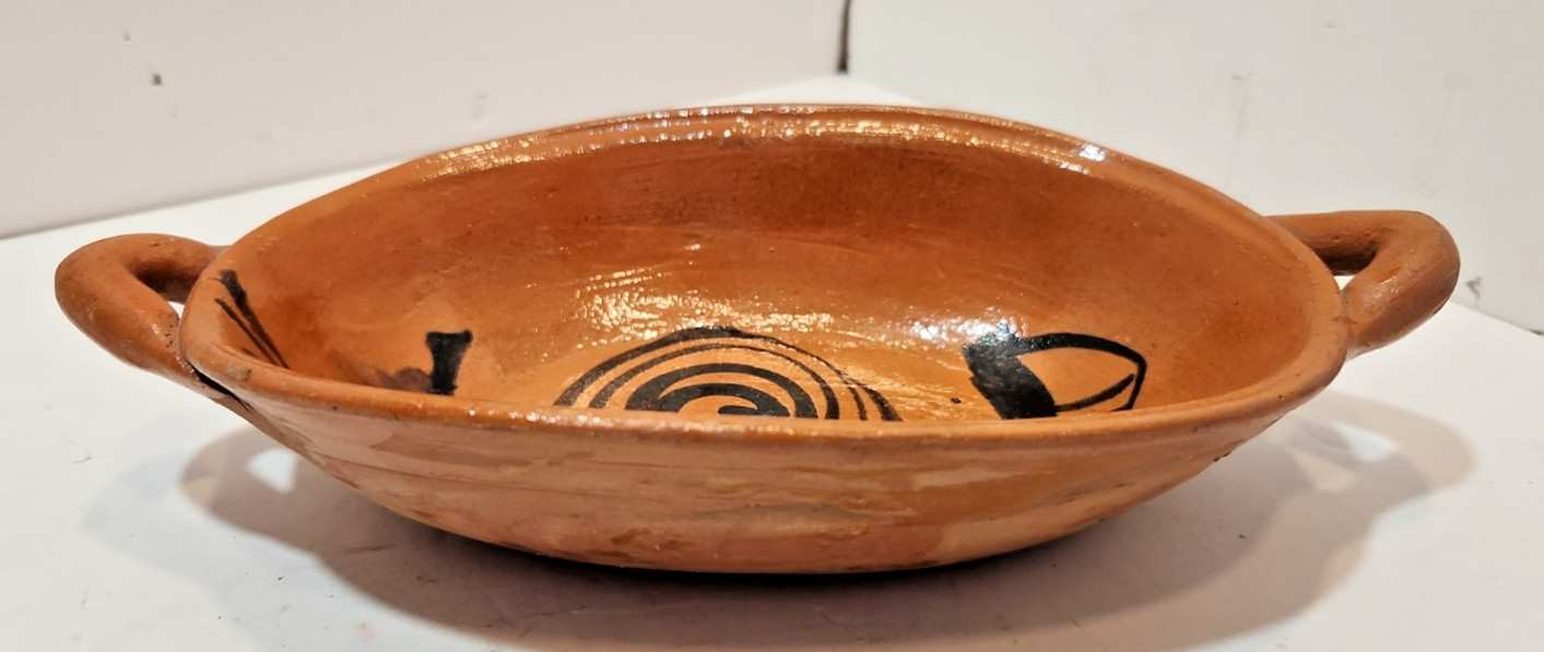 Vintage Mexican Mid Century Terracotta Pottery Bowl w/ Handles Southwestern