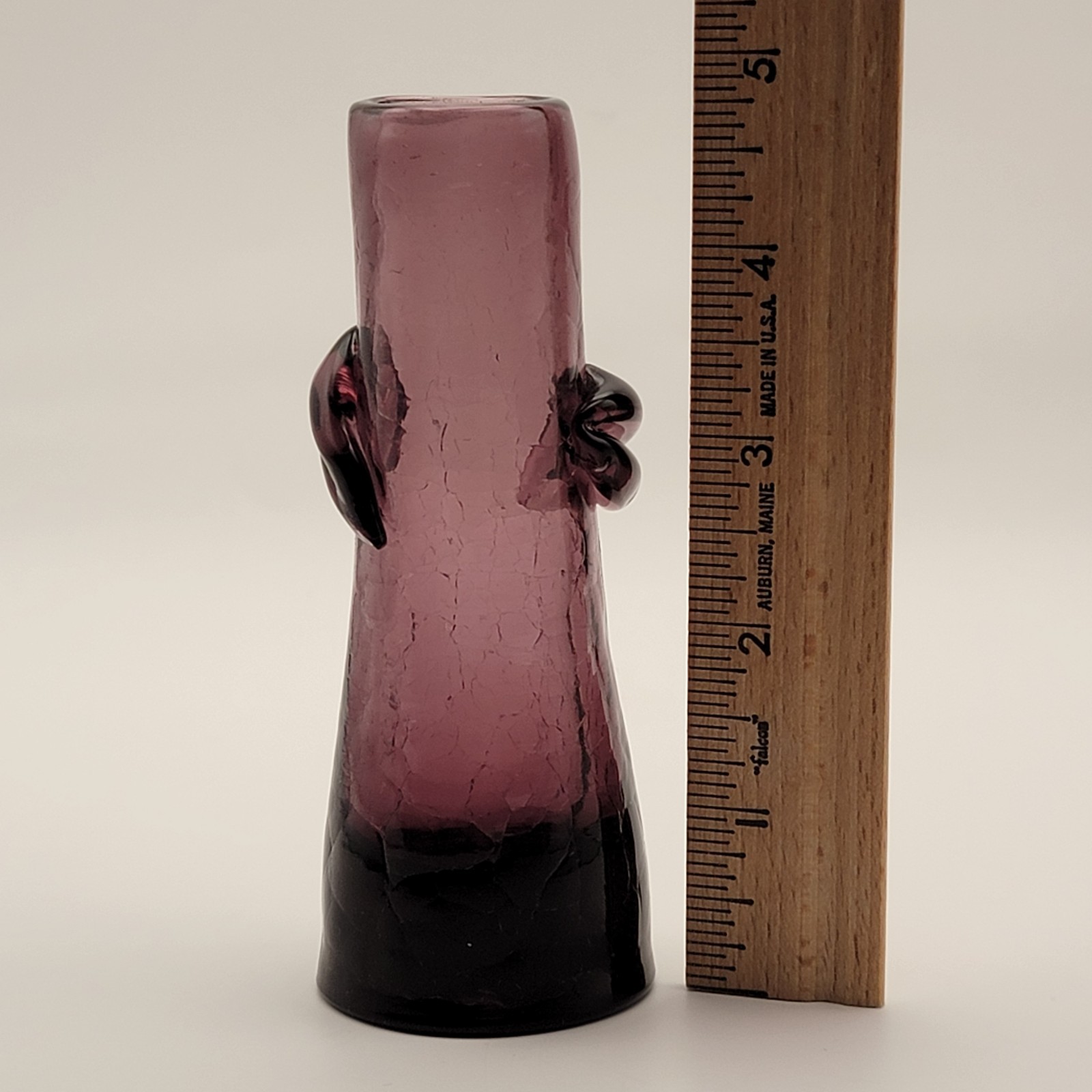 Blenko Amethyst Crackle Mini 60A Miniature Applied Leaf Vase