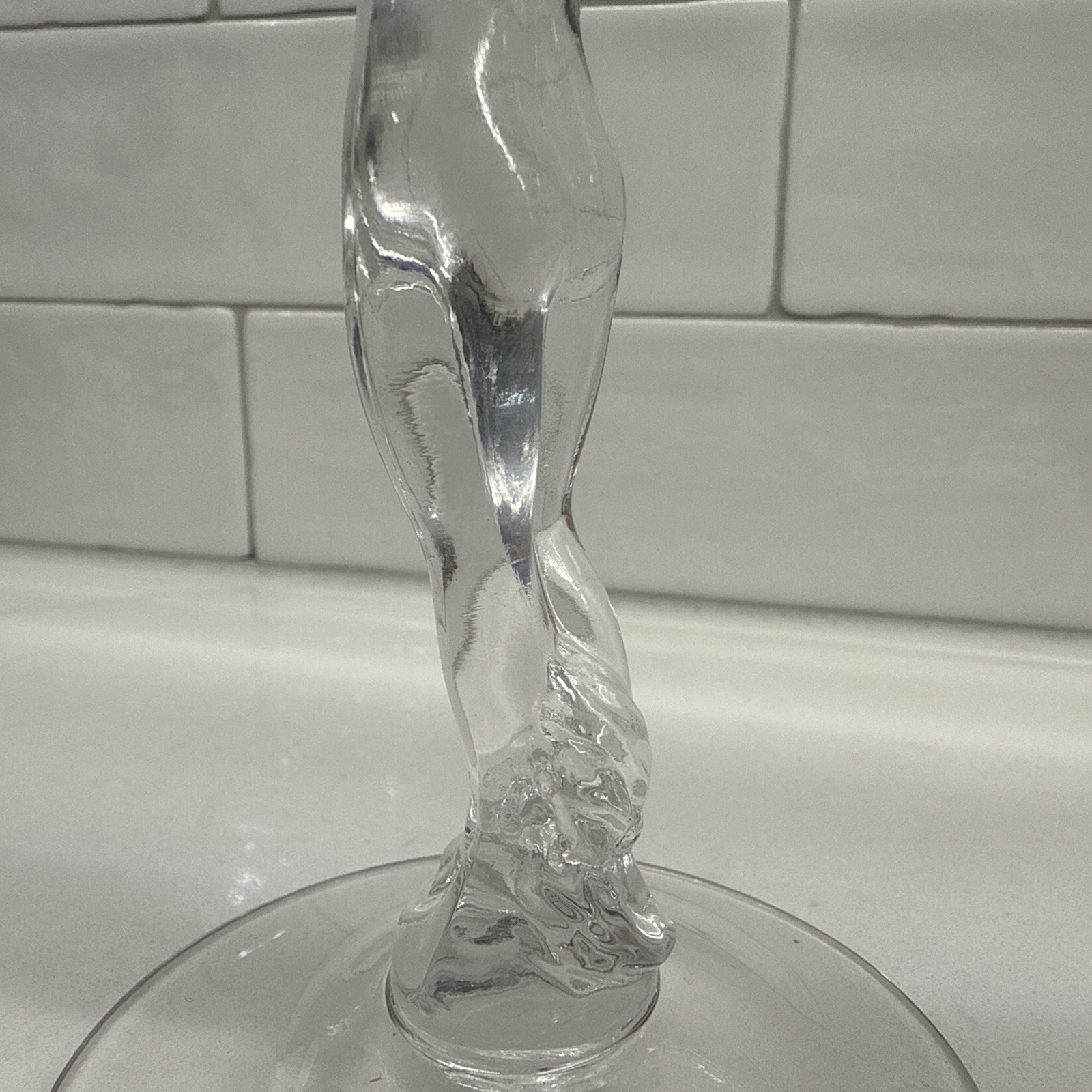 Vintage Cambridge Glass 3011 Statuesque Nude Figural Ashtray Compote Royal Blue