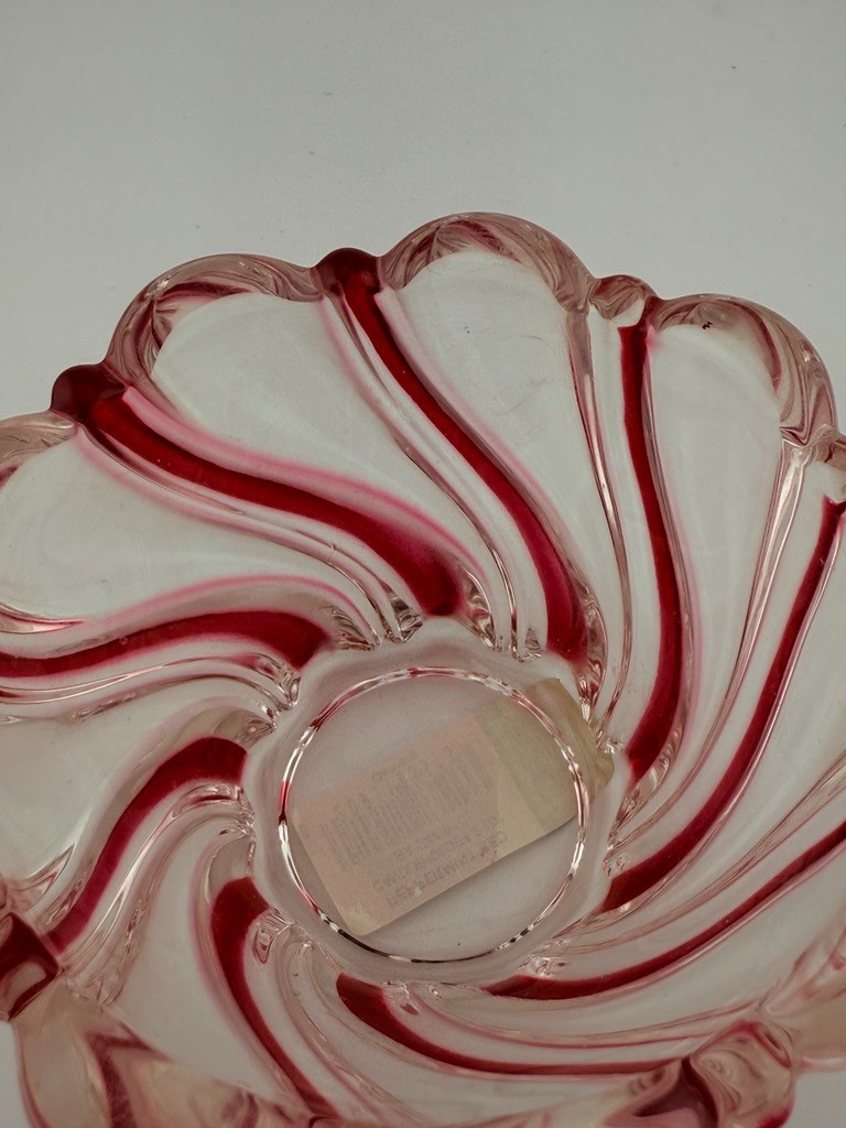 Mikasa Peppermint Red Glass Candle Holder 2.5in Swirl Ribbed Germany Holiday Dec