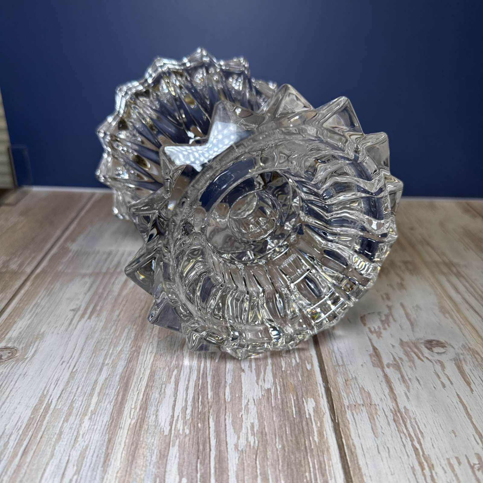 Vintage Mikasa Rainier Lead Crystal Candle Holder Tall Pillar Taper Heavy Glass