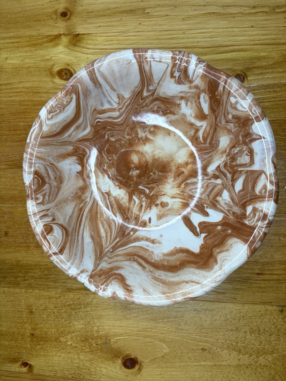 Vintage 1975 Alaskan Native Clay Pottery Bowl Ceramic Marble Cream and Brown