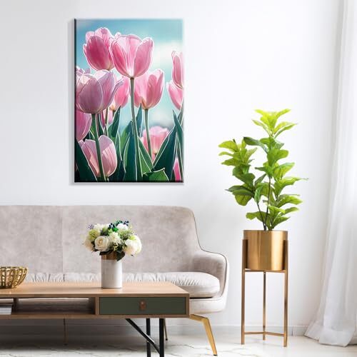 Paint by Number for Adult Beginner DIY Flowers Paint by Number with Tulips