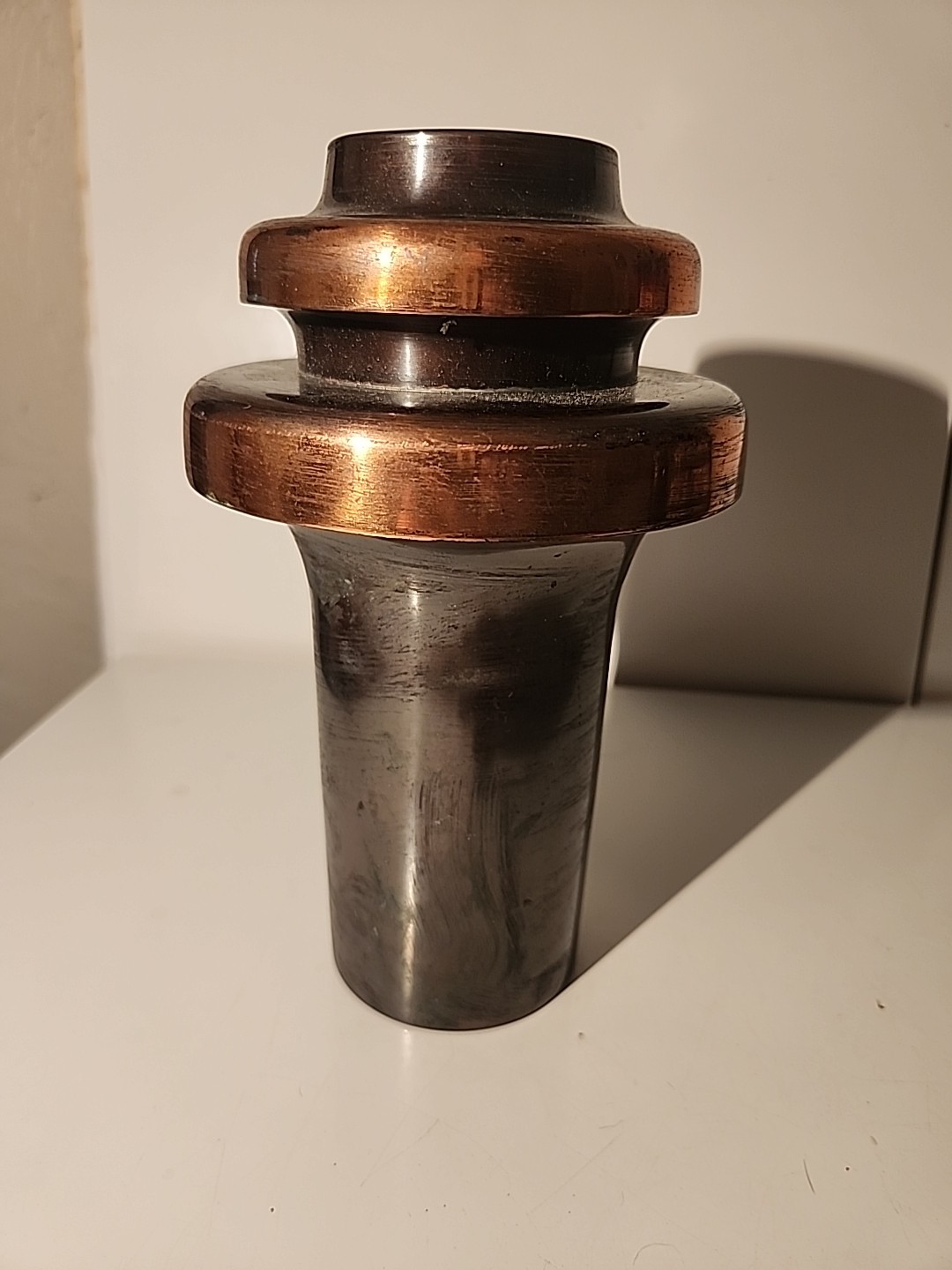 Mid 20th-Century Modern Hungary Metal Brass Copper Color 8″ Brutalist Vase LQQK