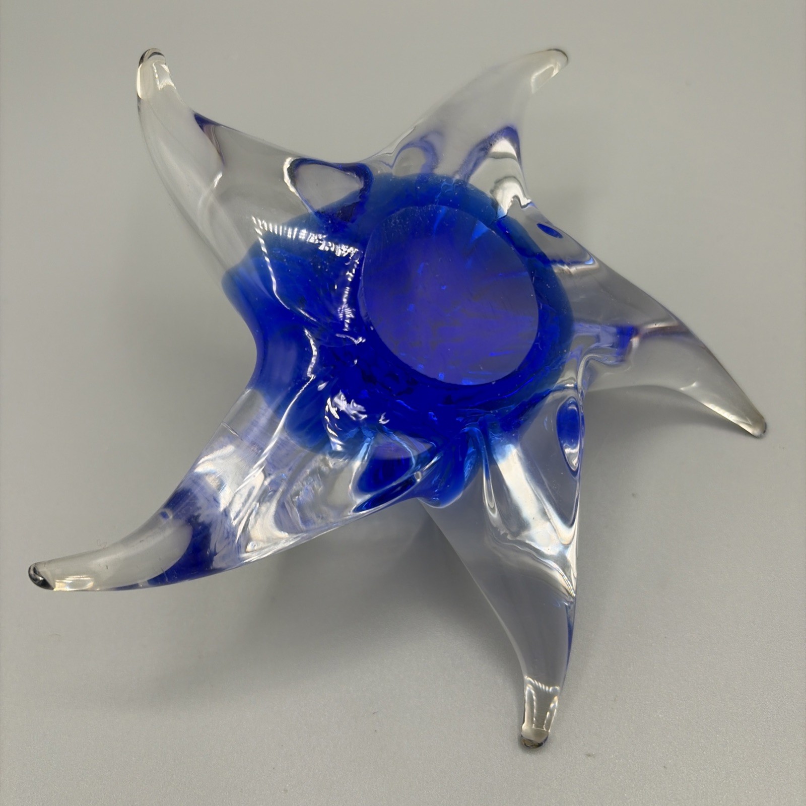 Glass Starfish Paperweight Swirl Vintage glass Blue-clear 6″ Murano style