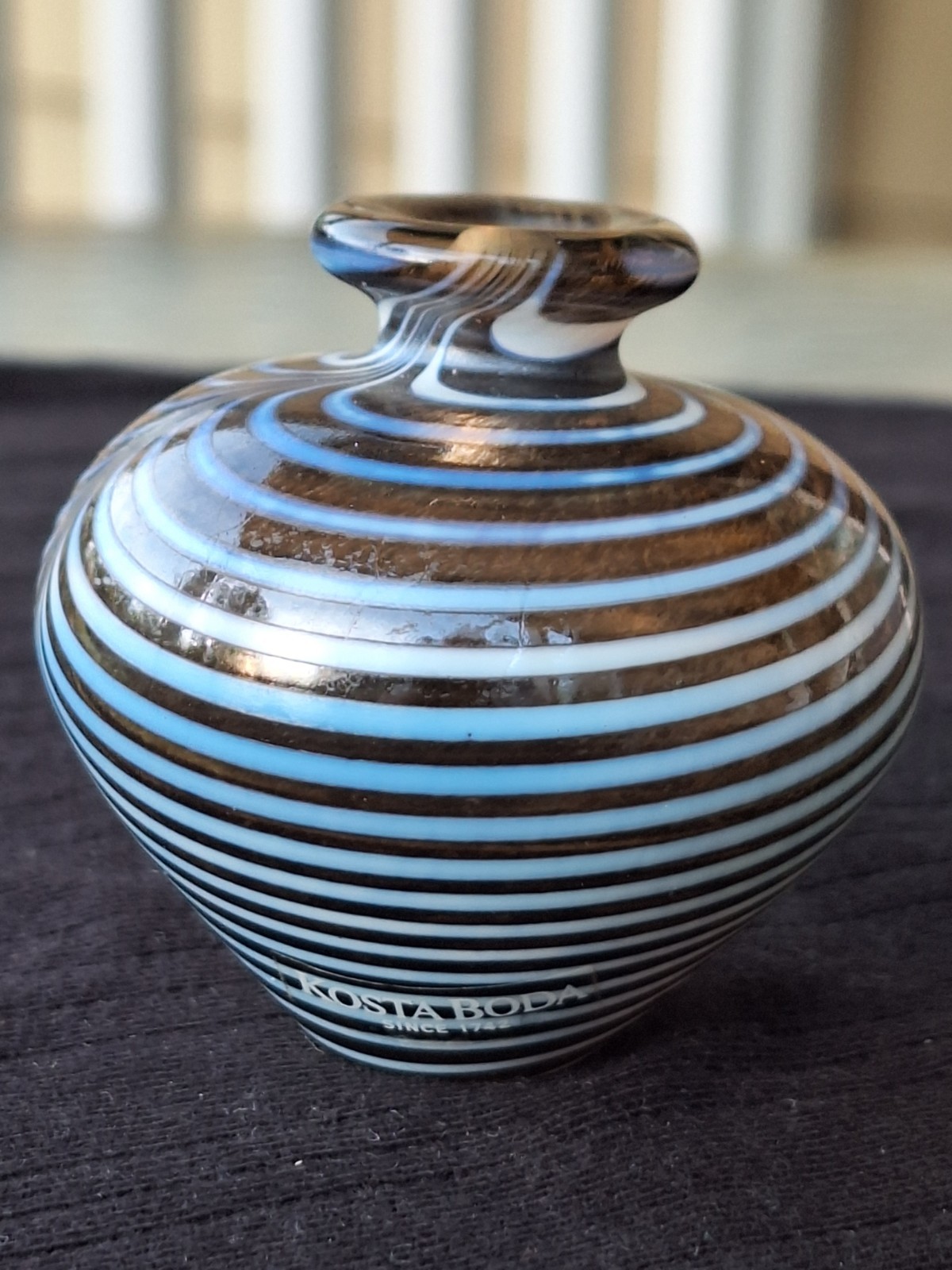 Signed Bertil Vallien Miniature Vase for Kosta Boda Zebra Pattern 2 1/4″
