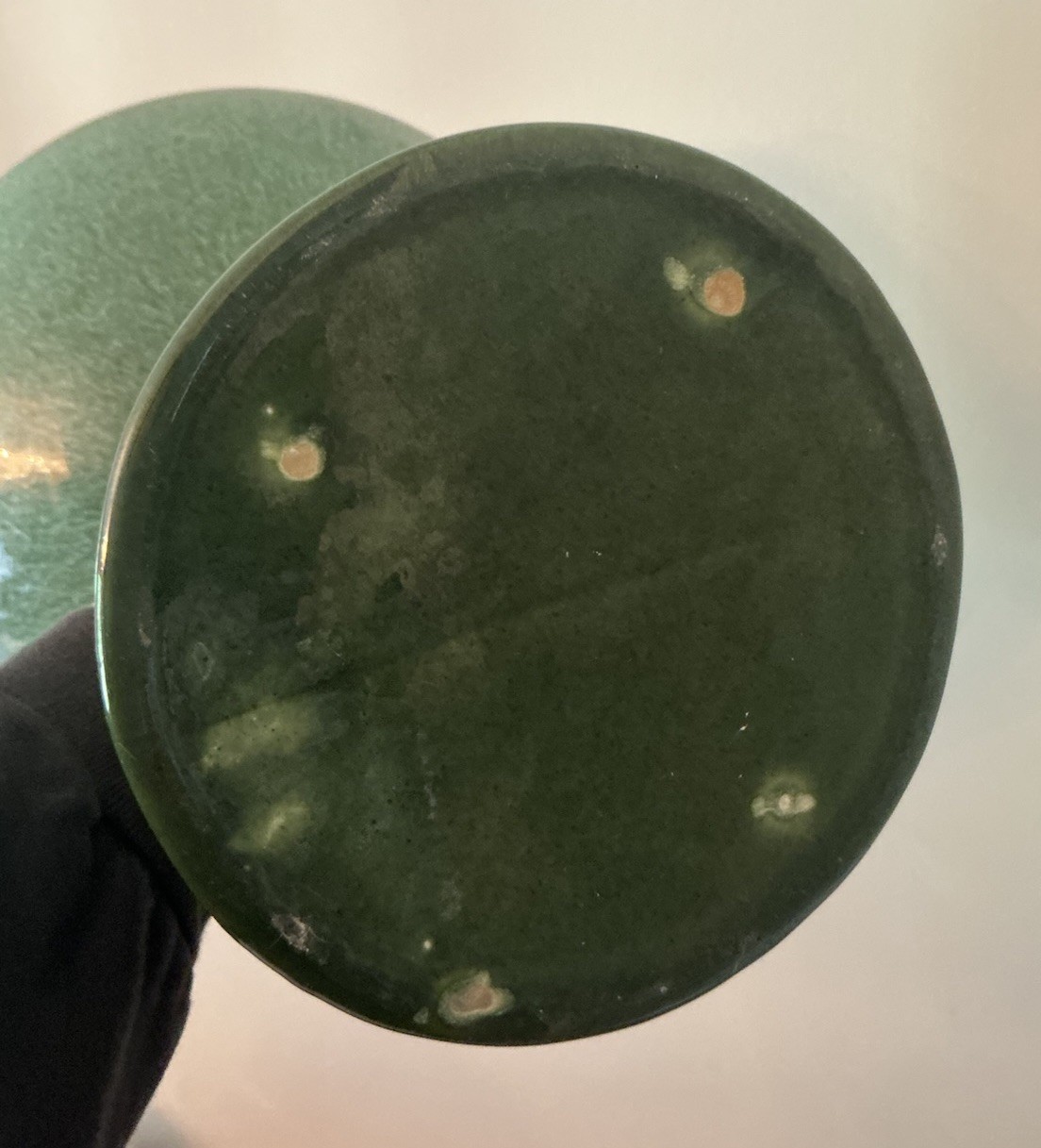 MCM Haeger USA Pottery Large Pedestal Planter Bowl Vase Green Drip Glaze 15”