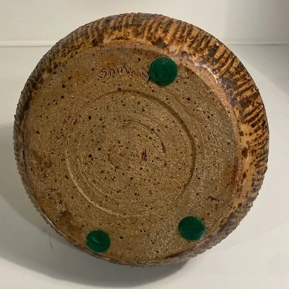 Vintage Signed Studio Pottery Vase Height 9.5” Width 7” Weight 4lbs 7oz