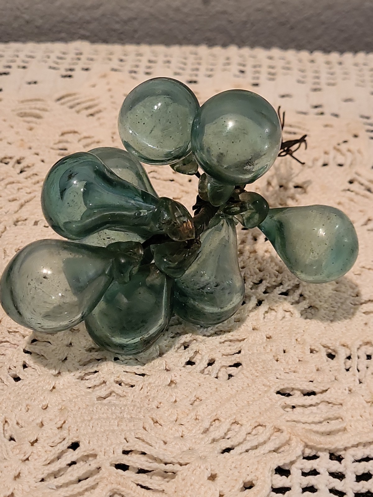 VTG Murano Glass Grape Cluster Hand Blown Italy Green Mid Century Read TLC