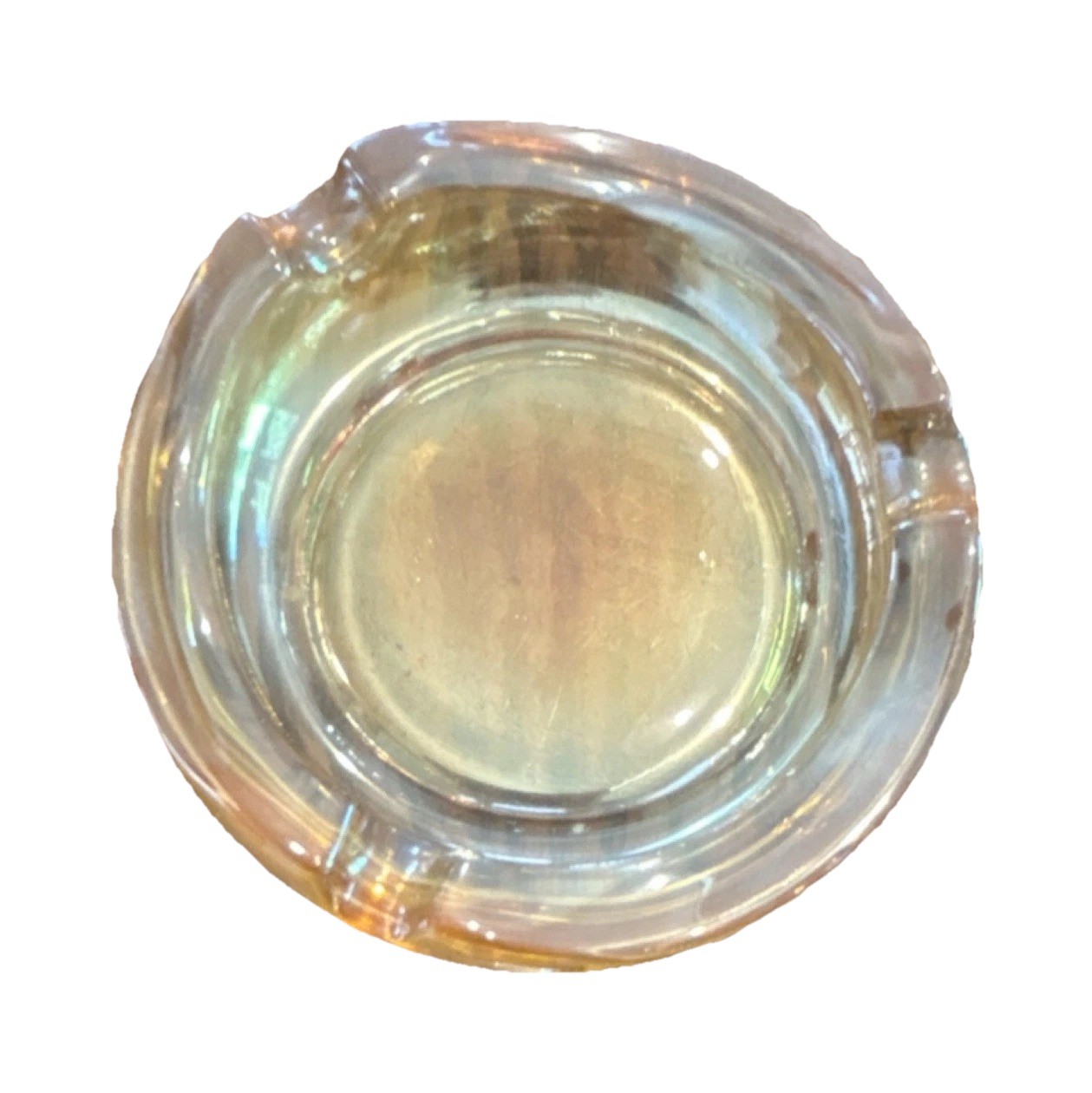 Iridescent Round Pressed Art Glass Ashtray Decorative w/ 3 Cigarette Rests