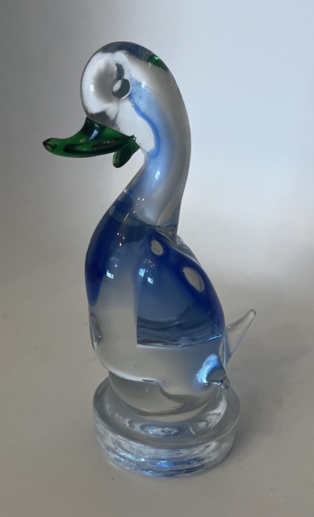 Handmade 19cm Blue/Green Glass Duck/Pelican Bird Figurine