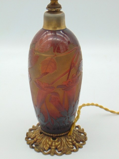 Antique French D’Argental Cameo FOXGLOVE Art Nouveau Glass Vase / Lamp